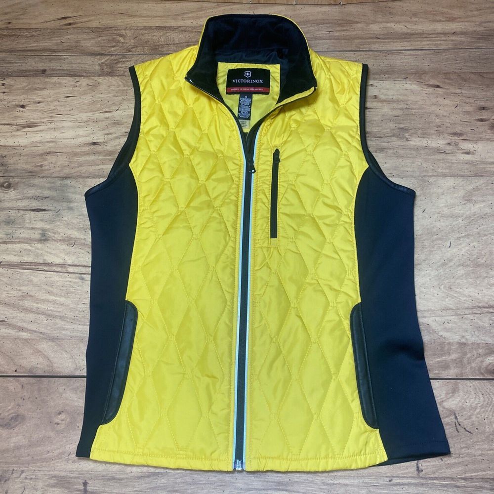 Women's M Victorinox Quilted Yellow/Black Vest‎ Jacket Full Zip Primaloft